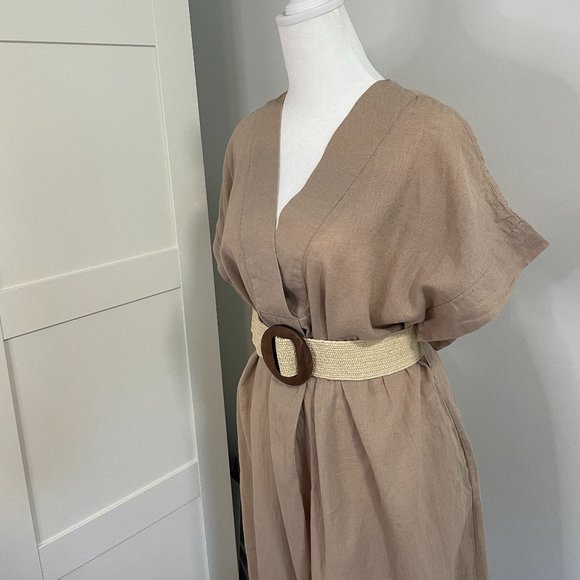 Zara Belted Tunic Dress, Beige Linen - Picture 6 of 9